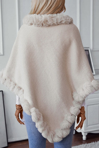 Check Knit Fleece-collar Coat