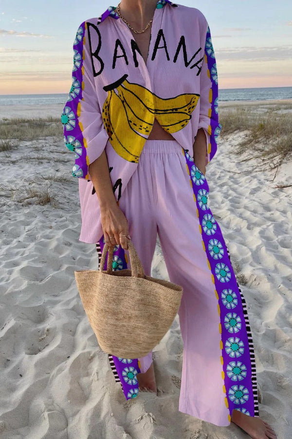 Funny Banana Print Two Piece Set