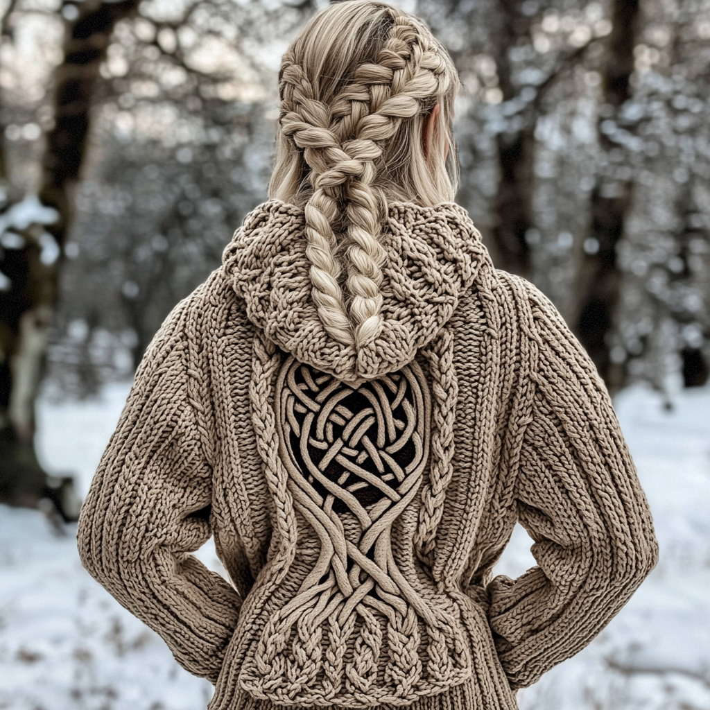 Women's Viking Tree Of Life Jacquard Celtic Knit Sweater artswardrobe