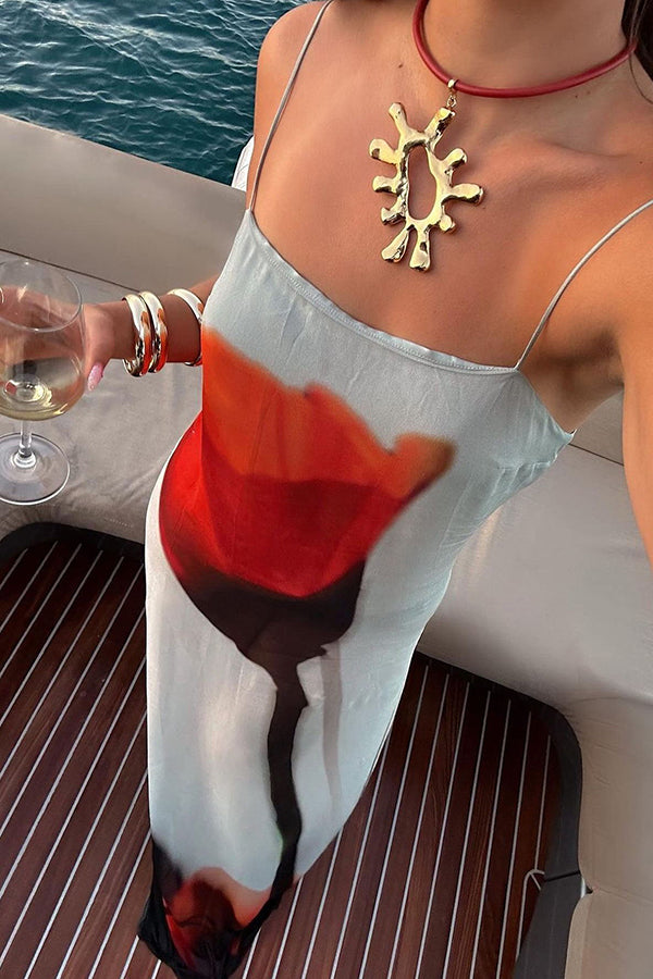 Passionate Wine Glass Flower Abstract Tulip Print H-shaped Long Dress