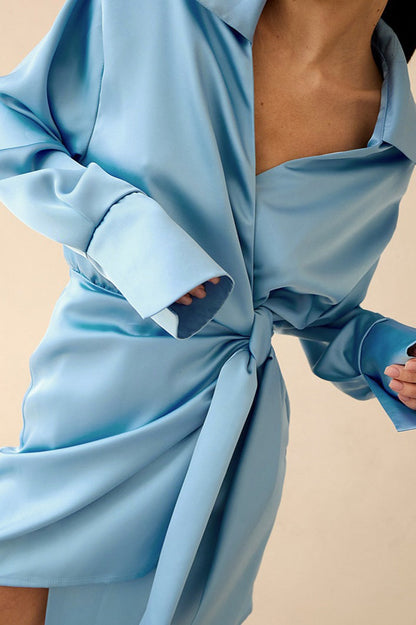Wrap Front Long Sleeve Slim Waist Mini Dress