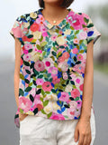 Women's Floral Print Casual Cotton And Linen Short-Sleeved Shirt