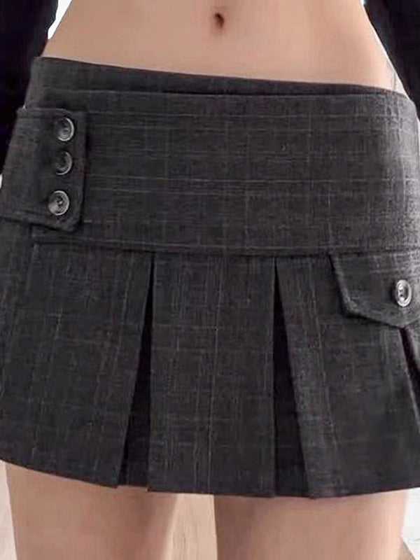 Grey Irregular Hem Multiple Buttons Mini Skirt