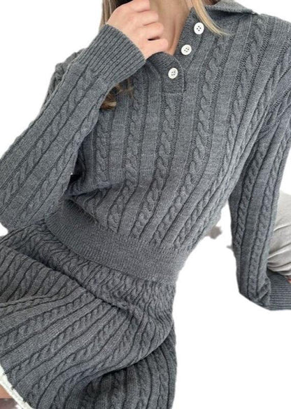 Cable-knit Buttoned Sweater Dress Set