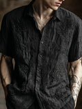 Vintage Floral Lace Embroidered Short Sleeve Linen Shirt elevenforest