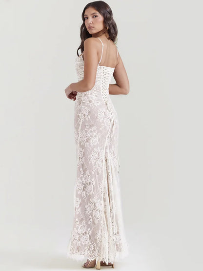 Lace Print Maxi Dress Set Spaghetti Strap Long Sleeve Bodycon Club Party Long Dress