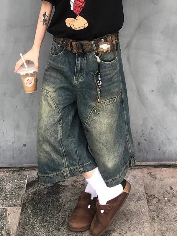 Blue American Washed Aged Denim Shorts