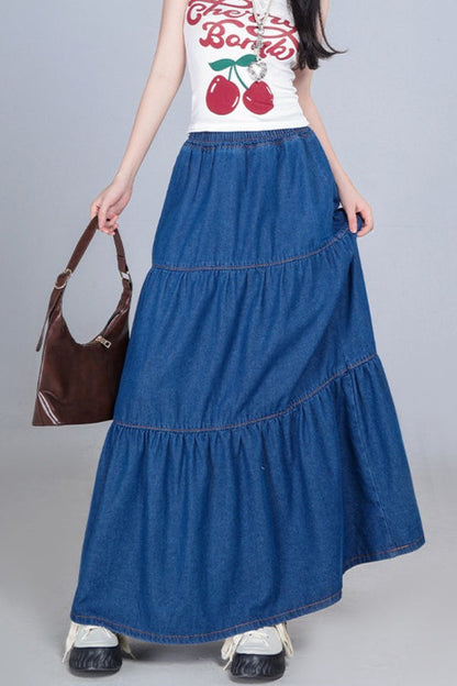 Elastic Waist Flowy Tiered Skirt