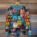 Cute Cat Embroidery Pattern Cozy Knit Sweater elevenforest