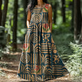 Women's Irregular Pattern Art Print Round Neck Vest Dresses
