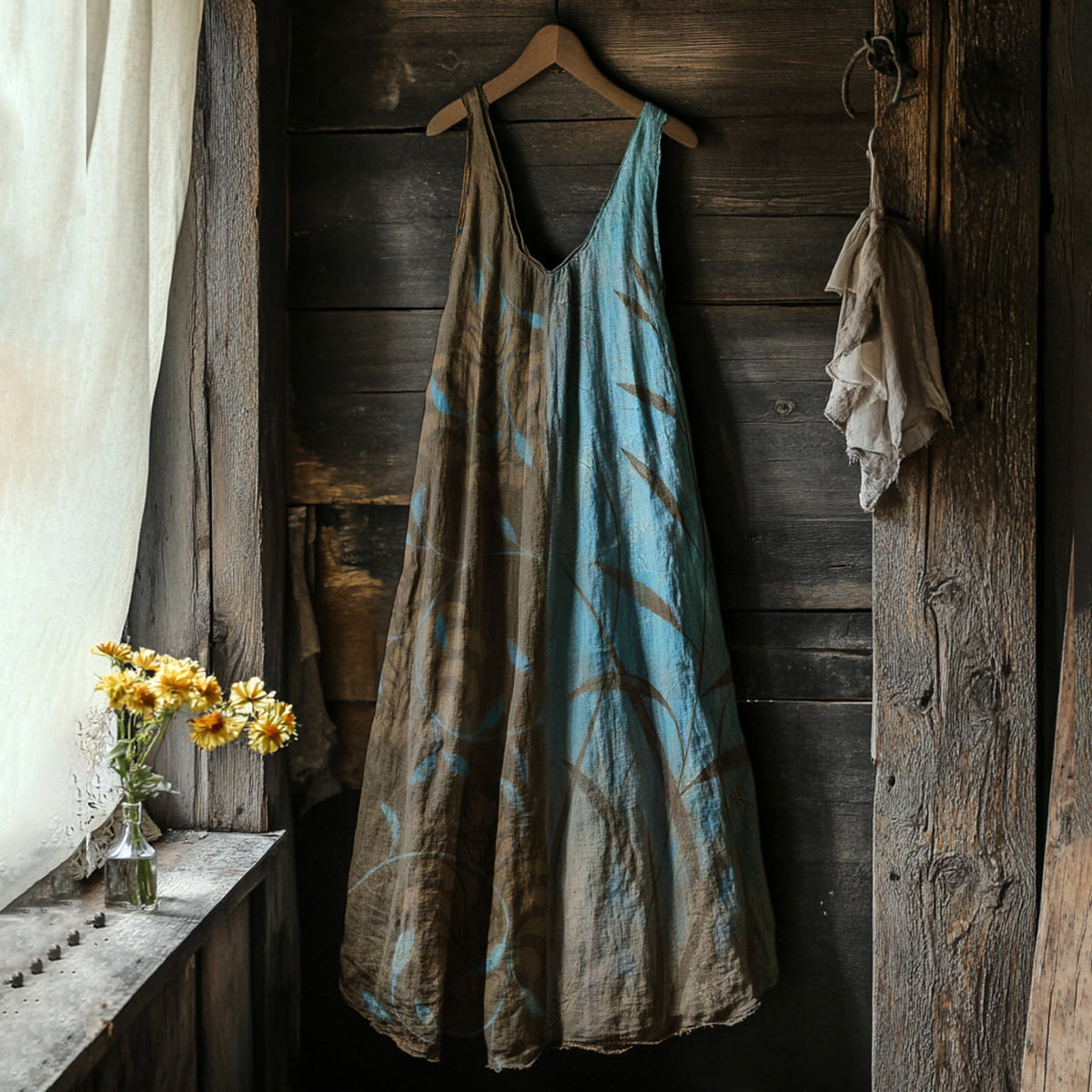 Vintage Floral Art Linen Tank Dress elevenforest