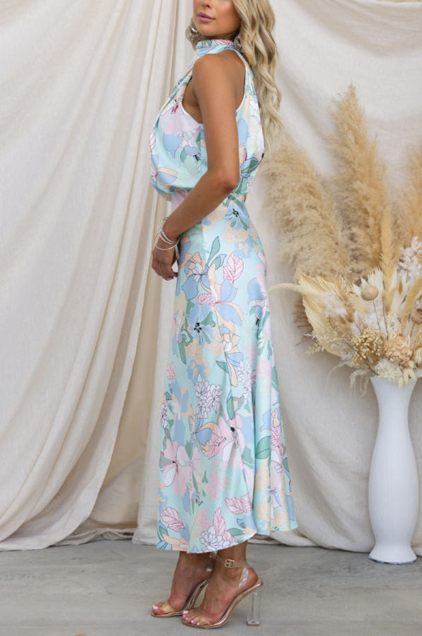 Love in the Garden Halter Neck Elastic Waist Party Maxi Dress