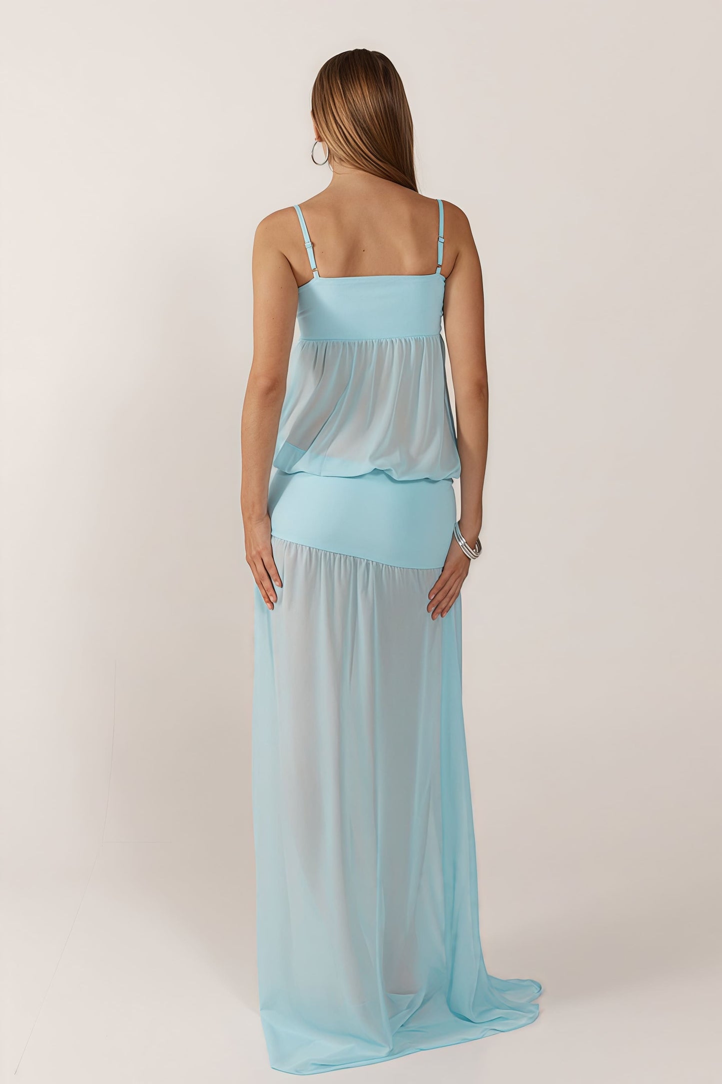 Patchwork Sheer Cami Maxi Dress