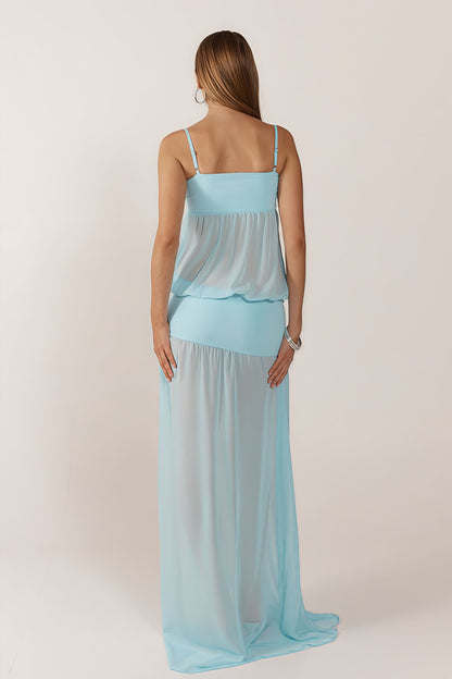 Patchwork Sheer Cami Maxi Dress
