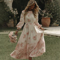 Women's Vintage Pink Rose Art Flowy Maxi Dress
