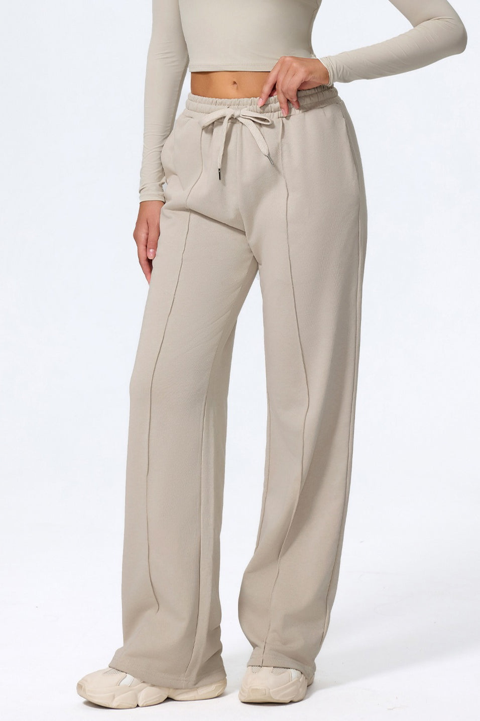Relaxed Straight Leg High Waist Knit Pants