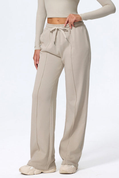 Relaxed Straight Leg High Waist Knit Pants
