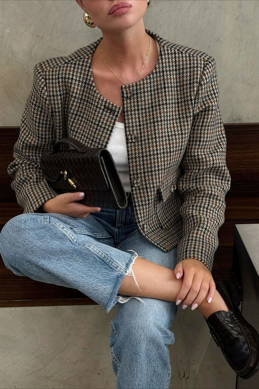 Plaid Sleek Designer Style Blazer Coat