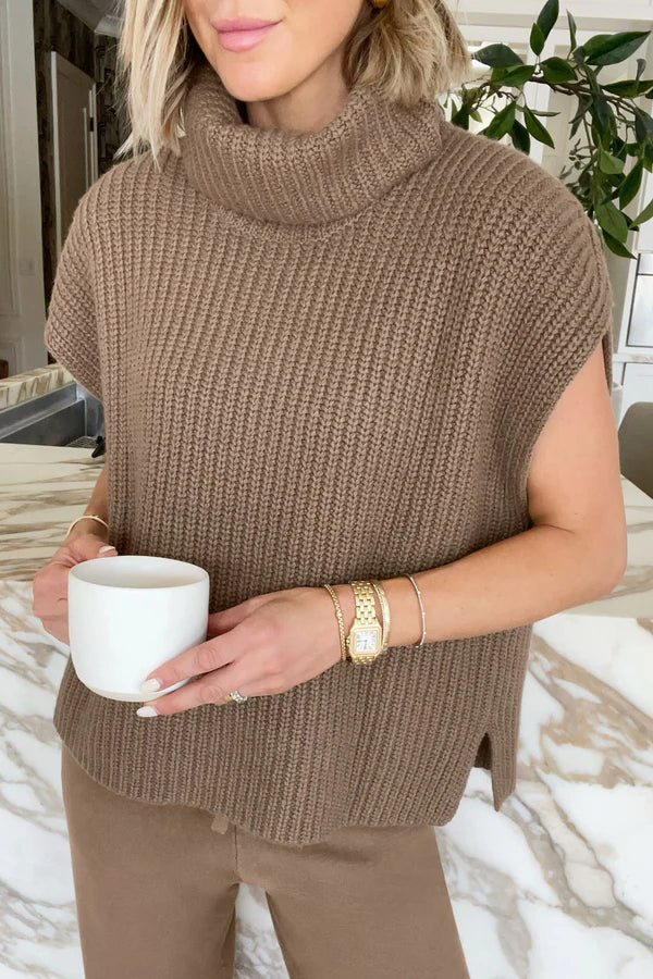 Comfortable and Luxe Knit Turtleneck Cap Sleeves Lightweight Sweater