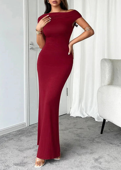 Slim-fit Off-shoulder Maxi Dress - Black