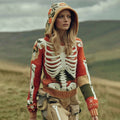 Women's Halloween Skull Ribs Flower Pattern Cozy Hooded Sweater artswardrobe