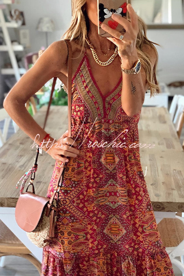 Celeste Printed Strap Elastic Waist Maxi Dresses