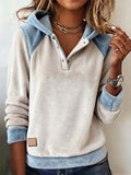 Women'S Casual Contrast Color Long-Sleeved Hooded Sweatshirt 