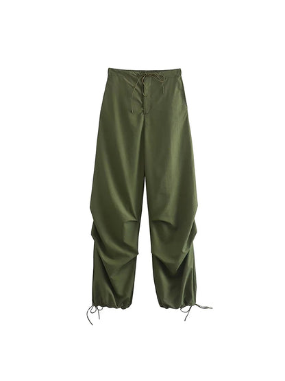 Parachute Cargo Pants Jogging Trousers High Elastic Waist Female Lady Boot Cut