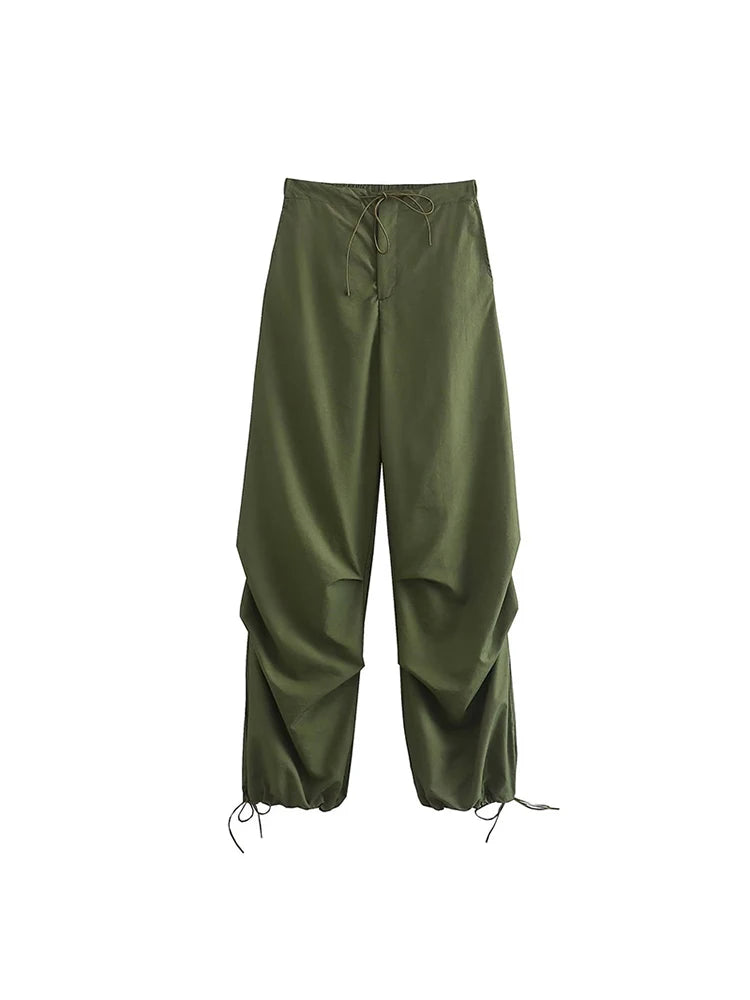 Parachute Cargo Pants Jogging Trousers High Elastic Waist Female Lady Boot Cut