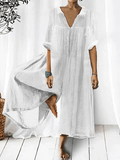 Women'S Casual Solid Color V-Neck Jumpsuit