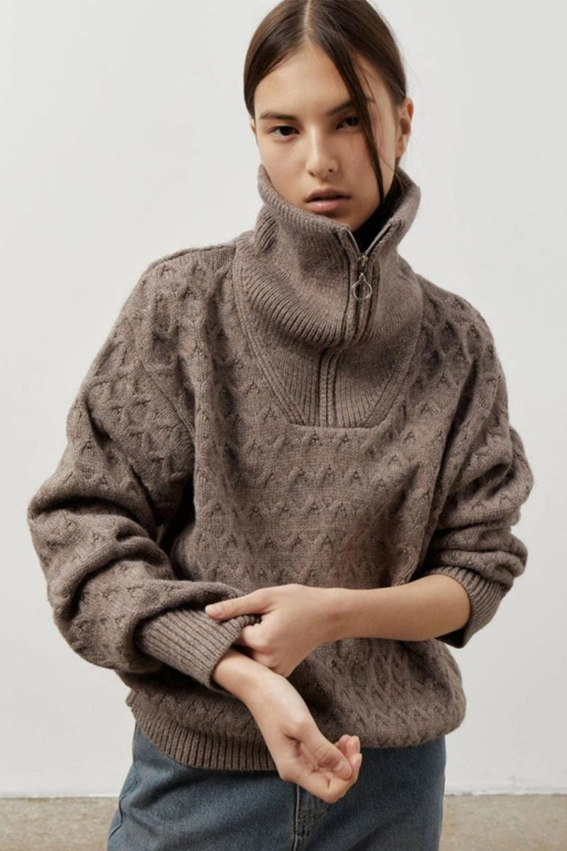 Thick Knit Turtleneck Half-zip Sweater