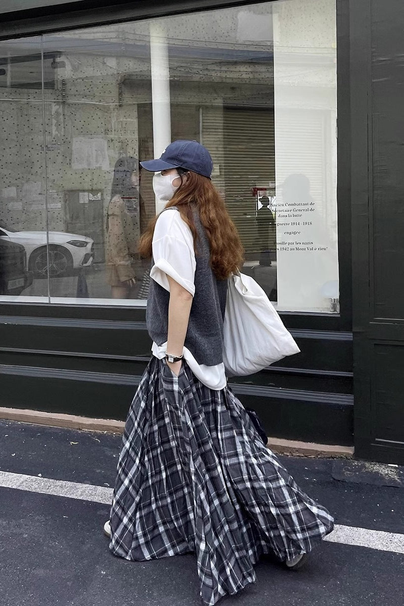 High-waist Plaid Flared Skirt