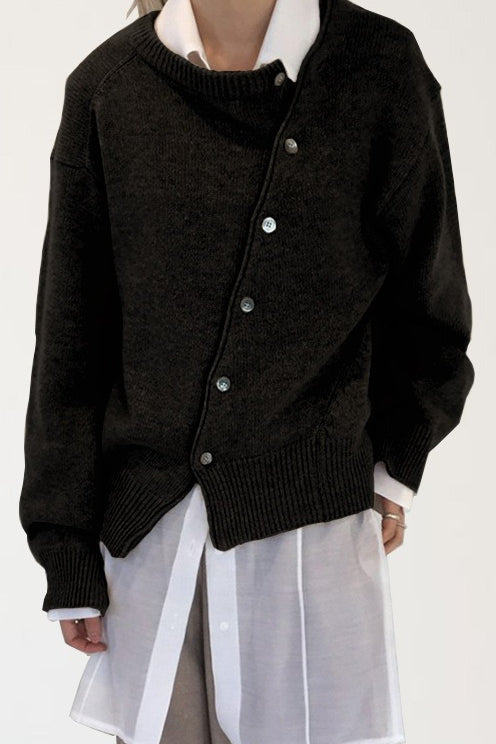Asymmetrical Button Irregular Slouchy Sweater