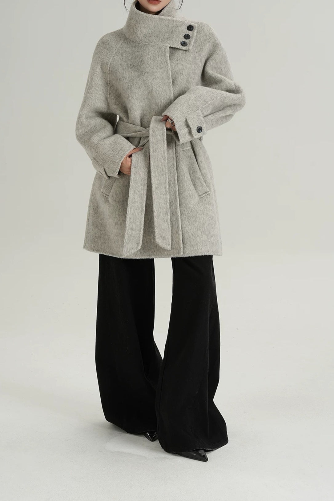 Wool Warm Loose Mock-neck Coat