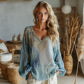 Vintage Marble Texture Collection Bohemia Women Style Gradient Gilded Pattern Linen Round Neck T-shirt elevenforest