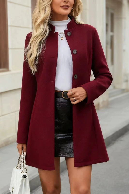 Stand Collar Buttoned A-line Slim Long Sleeve Overcoat