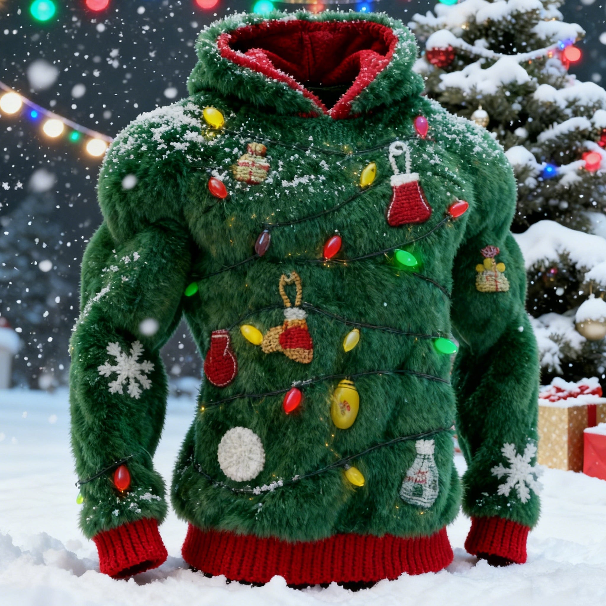 Comstylish Men's Cosplay Christmas Tree Hooded Ugly Sweater