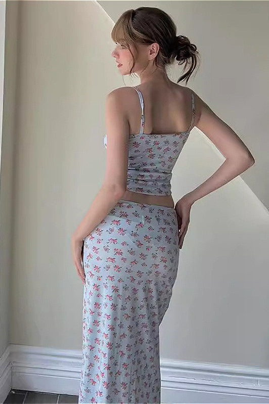 Cami Top Print Long Midi Skirt Two Piece Set