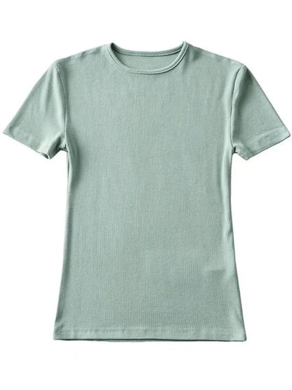 Summer Woman Skinny Fit T-shirt Tight Short-sleeve O-neck Tee Basic Crop Tops T Shirt