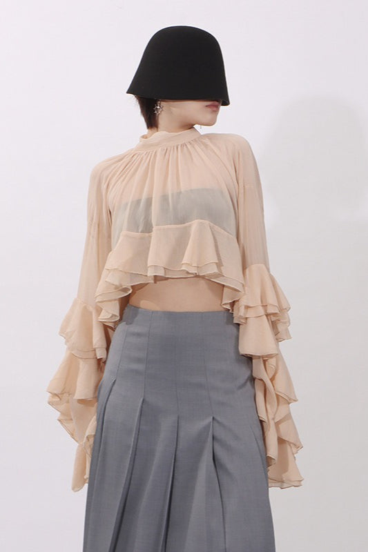 Ruffle Inserted Drop Shoulder Blouse