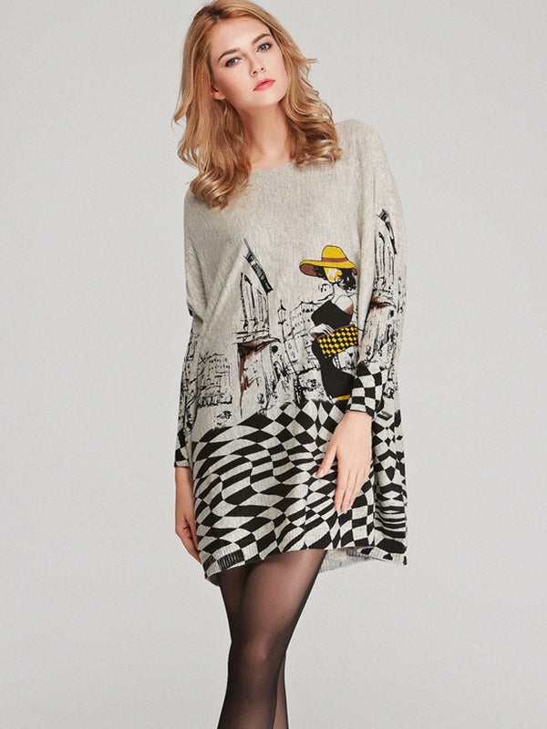 Loose Printed Split-joint Sweater