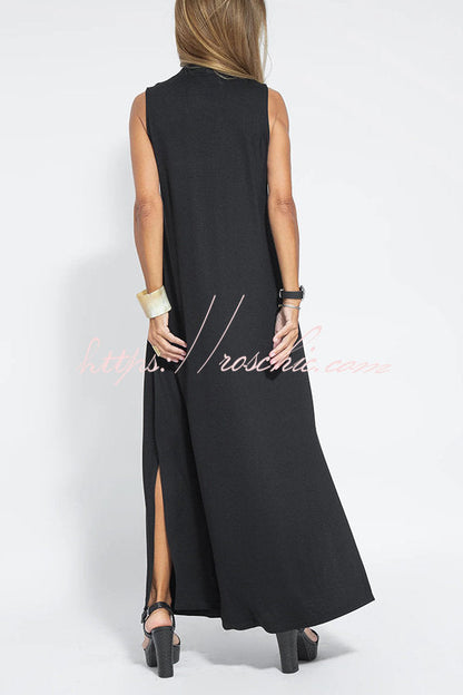 Is Eternal Knit Color Sleeveless Slit Maxi Dress