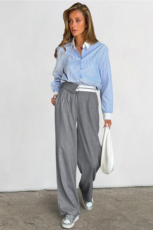 Contrast Color Grey Versatile Office Pants