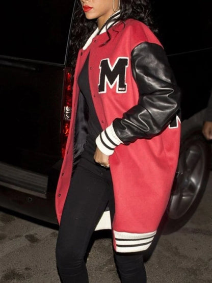 Striped Patchwork Coat Preppy Style Autumn Varsity Crop Tops Classic Embroidery Sporty Fall Jacket