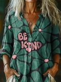Women's Be Kind Floral Trim Pattern Art Print Linen Cotton Casual Shir