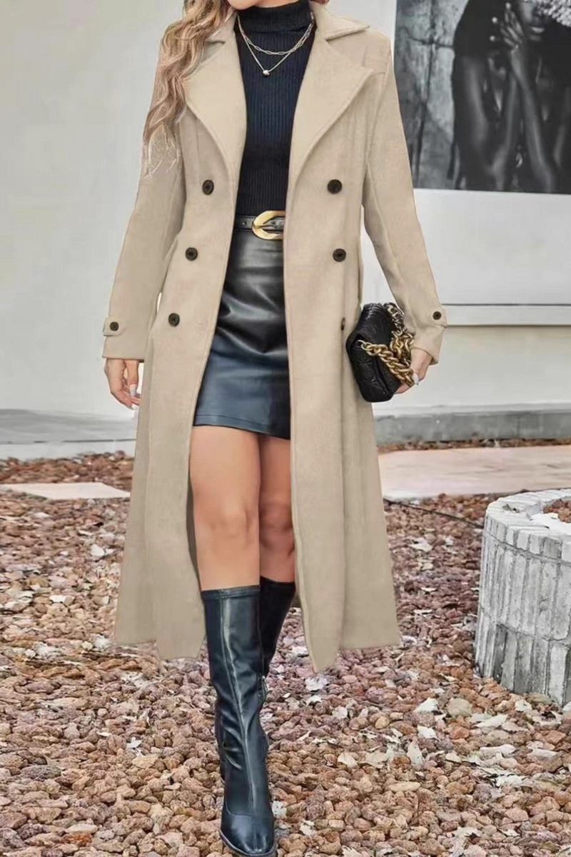 Wool Blend Lapel Double Breasted Overcoat