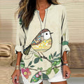Comstylish Women's Vintage Bird And Floral Art Casual V Neck Shirt