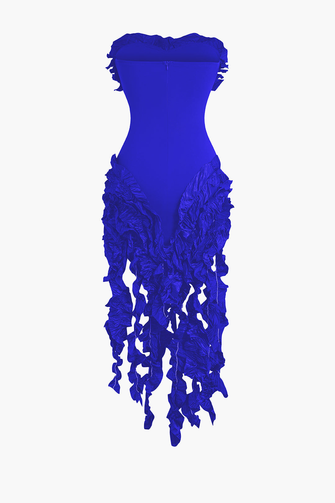 Color Ruffled Fringe Strapless Midi Dress