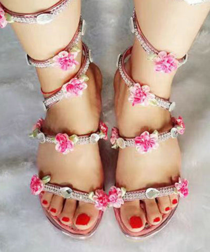 Snake Shaped Entangled Flower Rhinestone Roman Flat Sandals