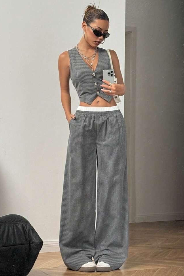 Tailored Workwear Striped Two Piece Vest Pants Set